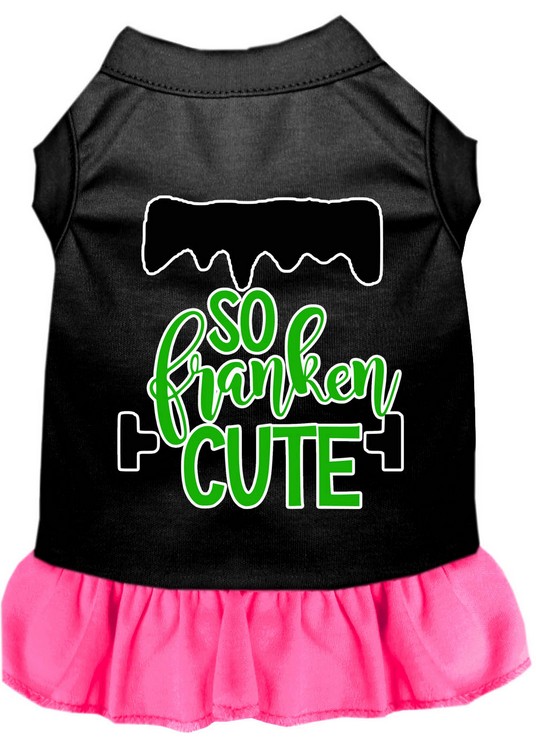 So Franken Cute Screen Print Dog Dress Black with Bright Pink XXL